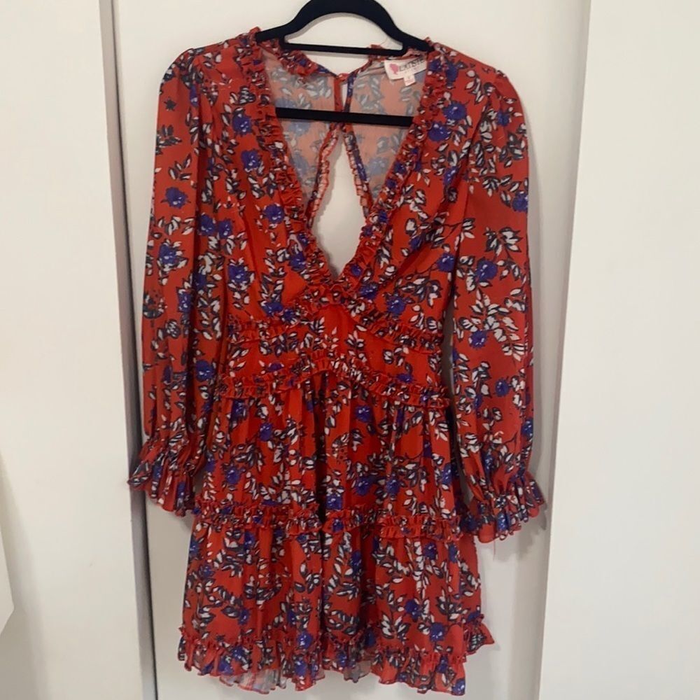 L’atiste orange floral long-sleeved dress